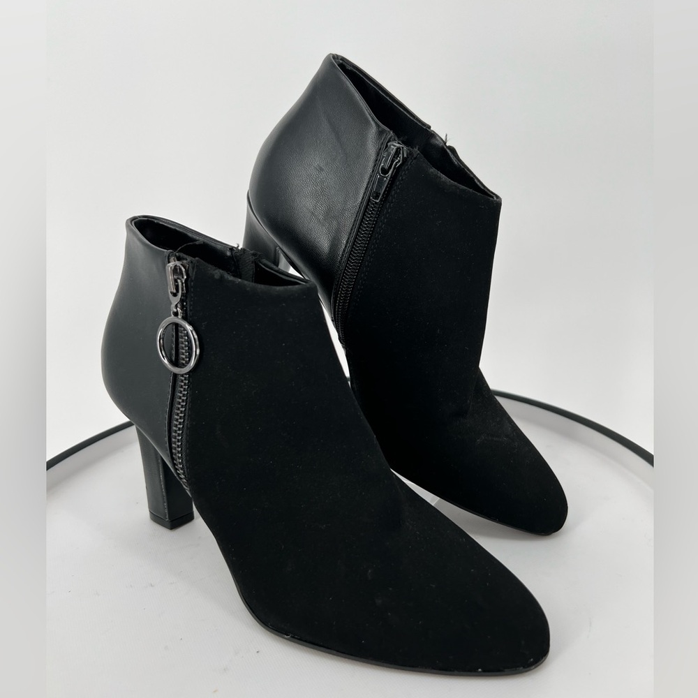 IMPO VEGAN LEATHER SUEDE BLACK BOOTIES WITH SIDE ZIPPER AND POINTED TOE